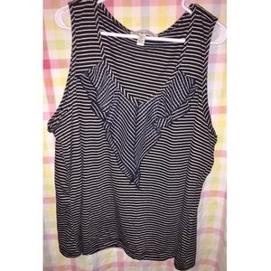 French Laundry ruffle black and white striped tank